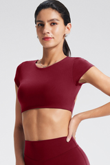 Women's Roundneck Cutout Cropped Sports Yoga T-shirt