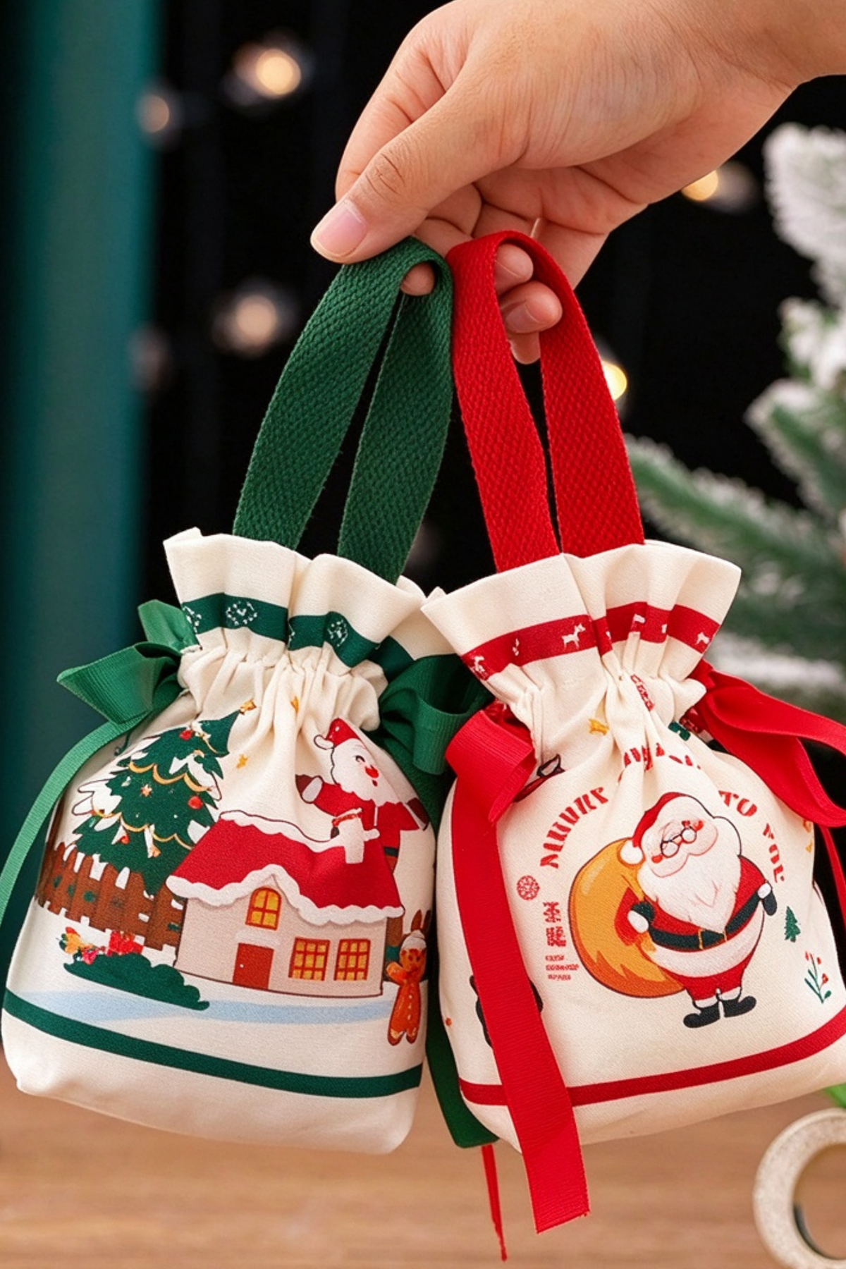 Christmas Canvas Gift Bag For Xmas Eve Apple Candy Wrapping