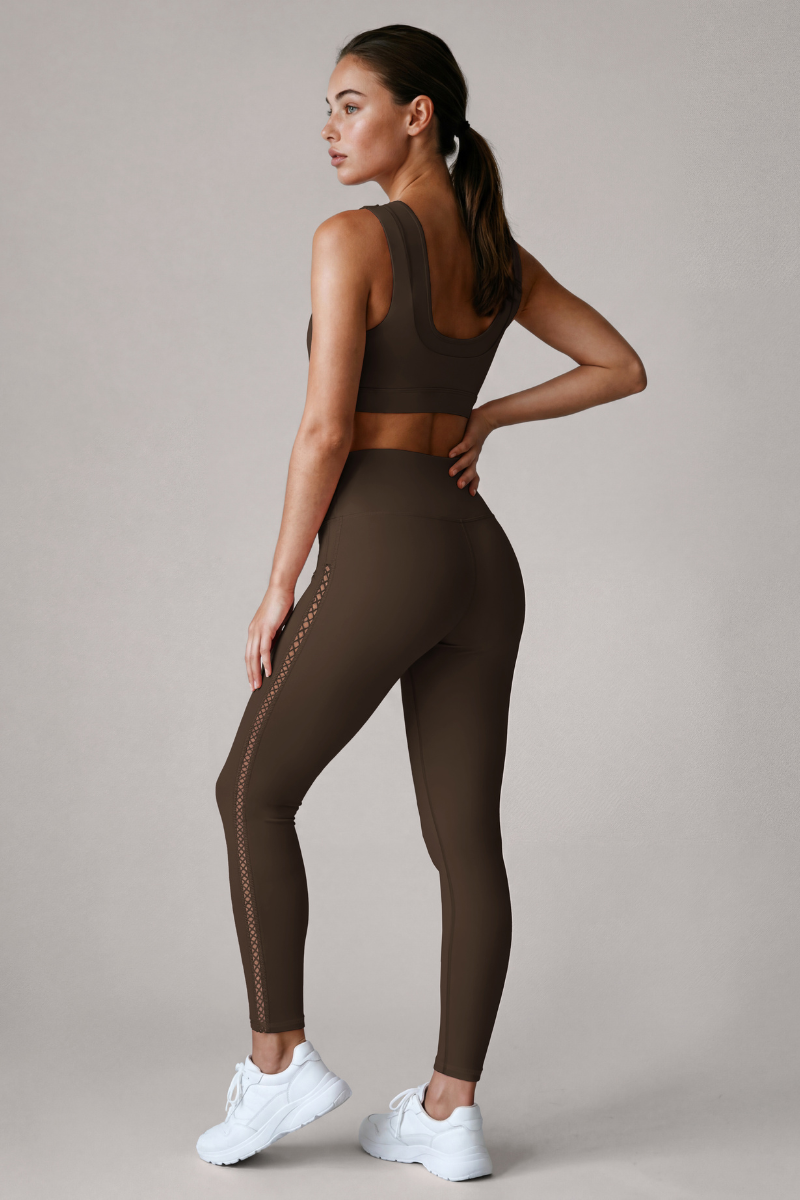Women’s Double Strap Bra And Side Mesh Leggings Yoga Sets