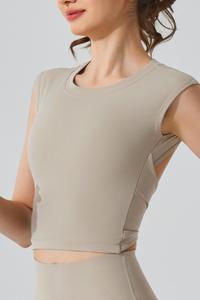 Women's Bare Feel Twist Open Back Cropped Sport T-shirt