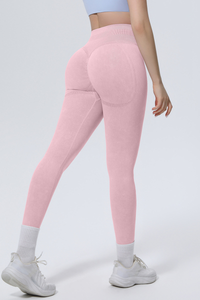 Women's Athletic Seamless Washed Pleated Yoga Leggings