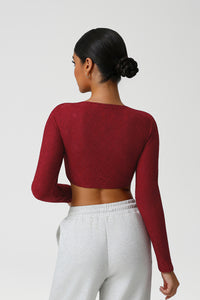 Women Lace Square Neck Cropped Yoga Long Sleeves