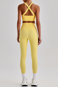 Women's Cross Back Bra & No Front Seam Leggings Yoga  Set