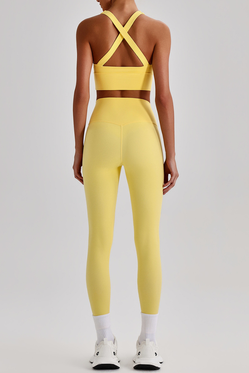 Women's Cross Back Bra & No Front Seam Leggings Yoga  Set