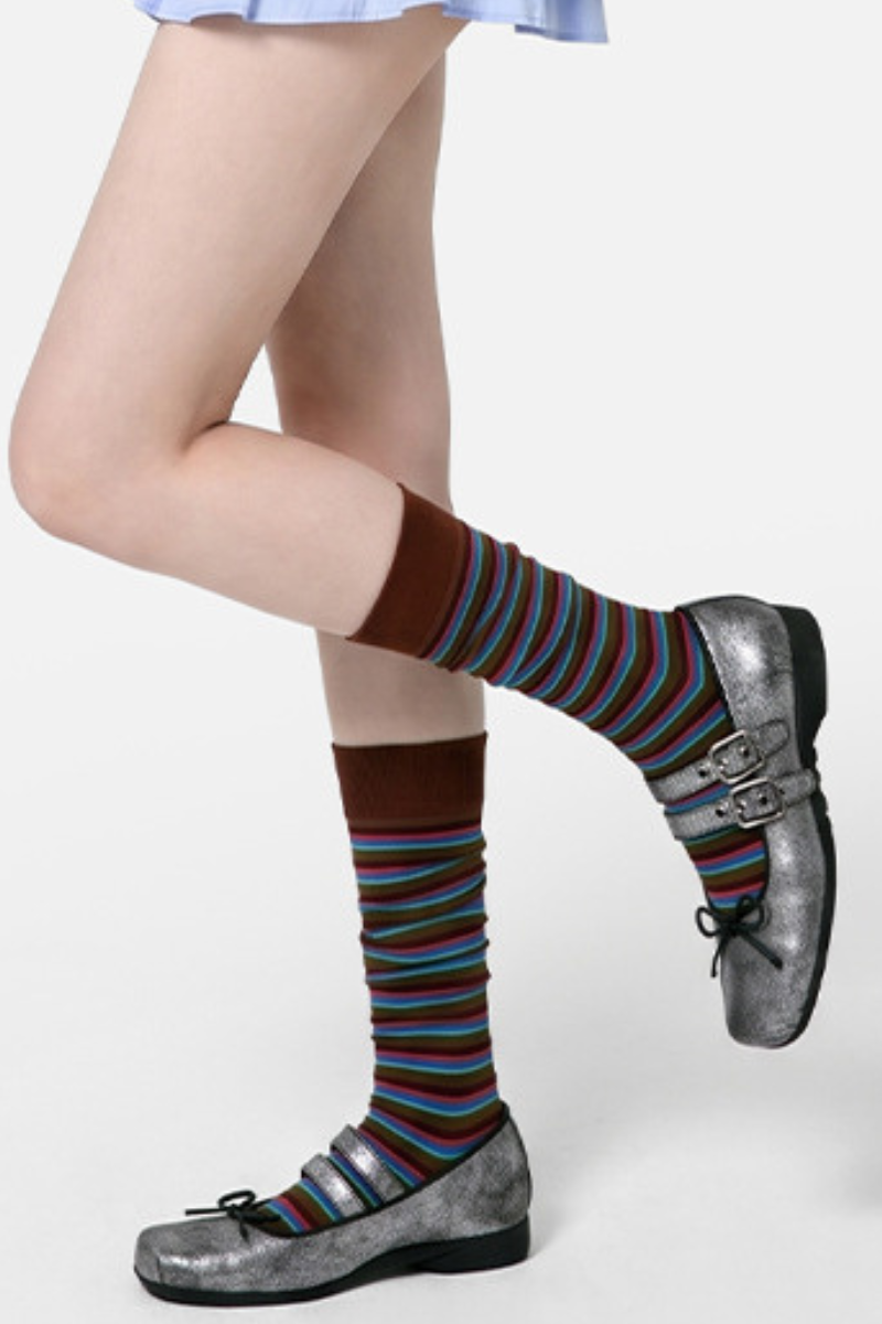 Women's Y2K Retro Color Stripe Soft Slouch Crew Socks