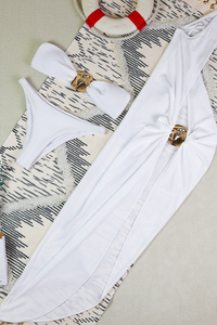 Women's Sexy Metal Button High Slit Cover-up Set - 3pcs