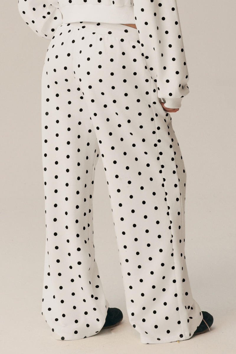 Women's Fall Polka Dot Drawstring Side Pocket Wide Leg Pants