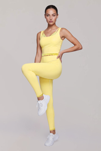 Women's Pilates Lace Trim Cropped Tank Top And Leggings Sets