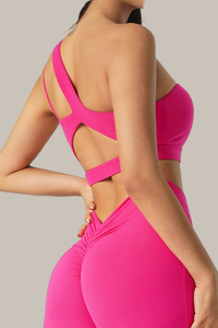 Women's One Shoulder Cut Out Sports Bra - Solid Colors