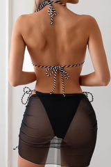 Women's Halter Triangle Cup Color Block Bikini Set