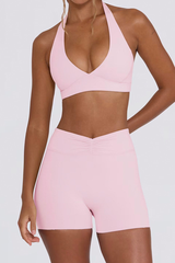 Women's Brushed Sports Yoga Bra And Pleated Short Set
