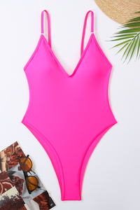 Women's Deep V High Waist Adjustable Neon One Piece