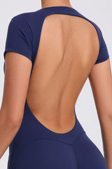 Women Short Sleeve Backless Hip & Tummy Tight Dance Sports Fitness Yoga Bodysuit