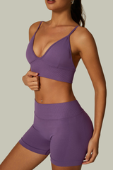 Women's Athletic Set:V-Neck Bra And Sculpting Shorts