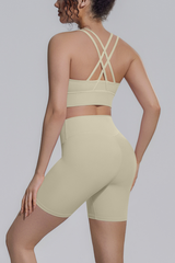 Women's Athletic Yoga Sets:Cross-Back Bra And Shorts