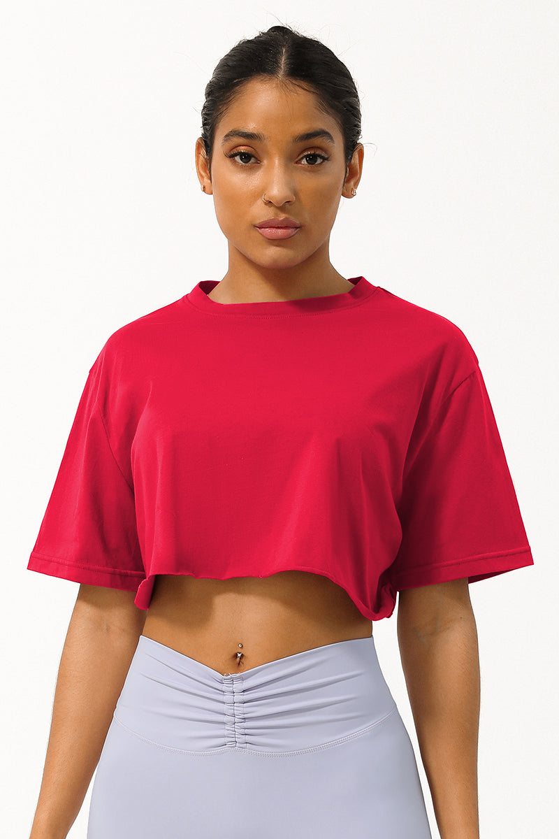 Women Loose Sport Crop Top T-Shirt