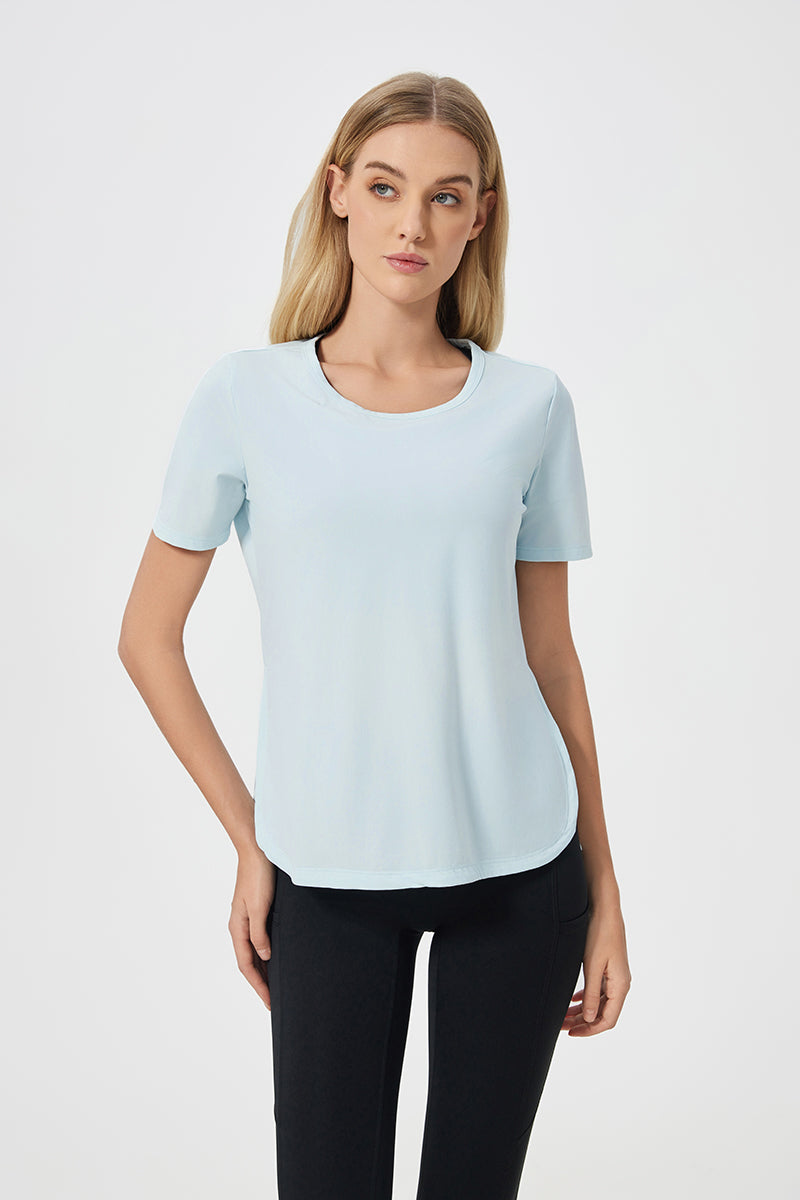 Women Short Sleeve Side Split Quick Dry Loose Breathable Running Fitness Sports Yoga Top