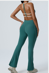 Women's Color-Block Sports Bra & Yoga Flare Pants Set