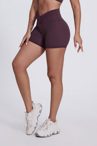 Women'S Pleated High-Waisted Hip Lift Yoga High-Stretch Skinny Shorts