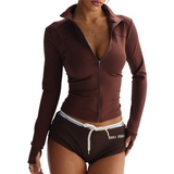 Women's Zip-Front Cropped Polo Top