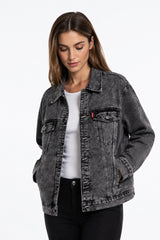 Women's Fall Vintage Grey Acid Washed Denim Jacket