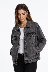 Women's Fall Vintage Grey Acid Washed Denim Jacket
