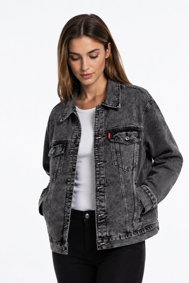 Women's Fall Vintage Grey Acid Washed Denim Jacket