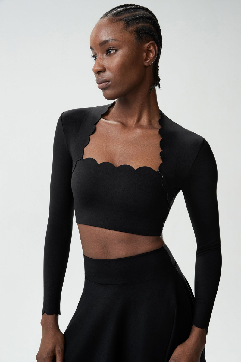 Women's Petal Cap Sleeve Long Sleeve Crop Top