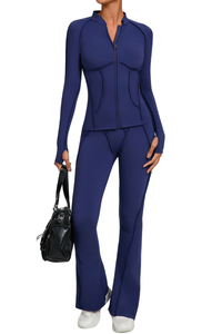 Versatile zipper-fastened matte-finish yoga three-piece set