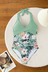 Women's Halter Deep-V Twist-Front Floral Print Swimsuit
