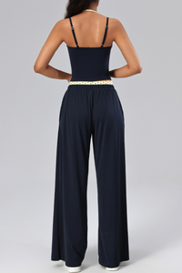 Women's Polka Dot Halter Tank Top And Wide Leg Pants Set