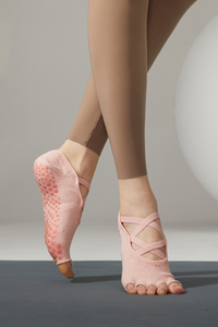 Women's Solid Color Strappy Open-Toe Yoga Grip Socks