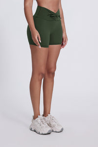 Women'S Pleated High-Waisted Hip Lift Yoga High-Stretch Skinny Shorts