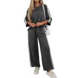 Women's Fall Set:Leopard Print Pullover And Wide Leg Pants