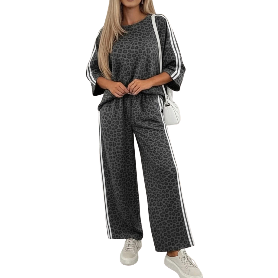 Women's Fall Set:Leopard Print Pullover And Wide Leg Pants
