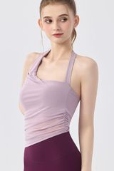 Women's Asymmetric Diagonal Halter Padded Mesh Yoga Tank Top
