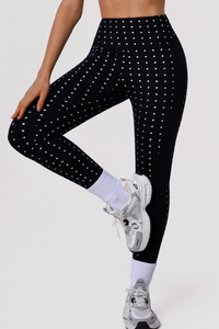 Women's Athletic High-Waist Hot Silver Polka Dot Leggings