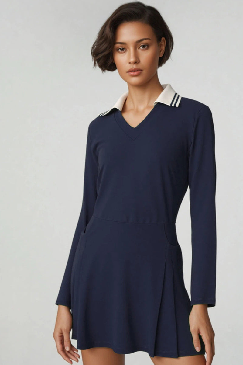 Women Plus-Size Vintage Polo Tennis Dress with Multi-Pockets