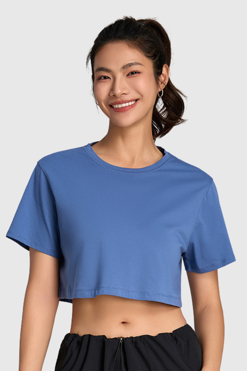 Women's Summer 100% Cotton Cooling Cropped Casual T-shirt