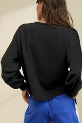 Women's Fall Waffle Half Button V‑Neck Loose Sweatshirt