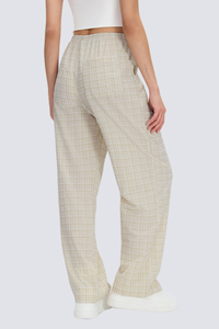 Women's Summer Breathable Plaid  Drawstring Leisure Pants