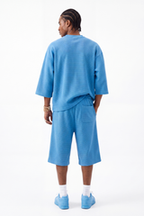 Men's Waffle Knit Set:Loose Fit T-shirt & Knee Length Shorts