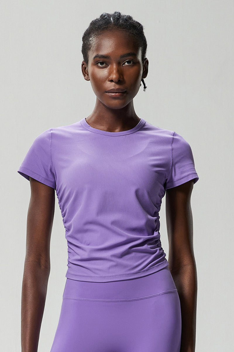 Women Plus-Size Honeycomb Waist Quick-Dry Slim-Fit Summer Yoga Training Top