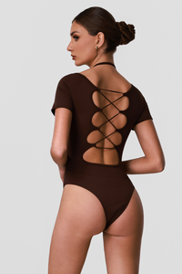 Women's Halter Cross-Back Cut Out One-Piece Yoga Bodysuit