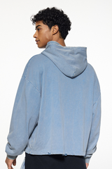 Men's Fall Vintage Washed Raw Hem Crop Boxy Hoodie