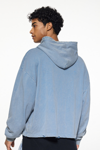 Men's Fall Vintage Washed Raw Hem Crop Boxy Hoodie