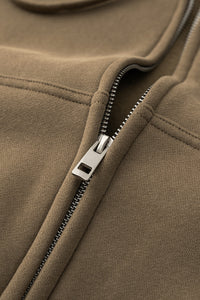 Loose cropped zip-up hooded jacket