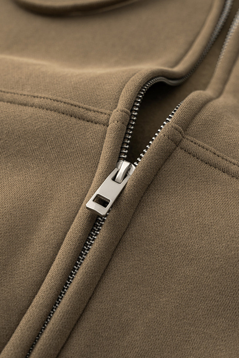 Loose cropped zip-up hooded jacket