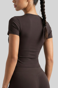 Women's Crew Neck Cropped Sports Short Sleeve T‑Shirt