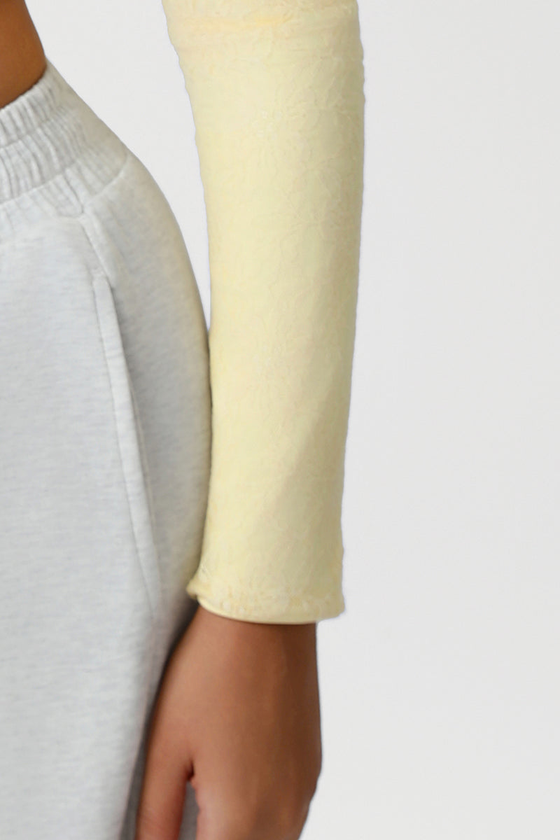 Women Lace Square Neck Cropped Yoga Long Sleeves